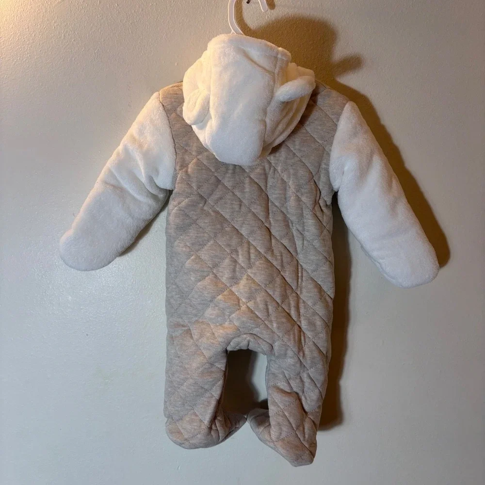 First Wish‎ Baby Quilted Pram Suit Hooded Oatmeal Cream 3-6M NWT